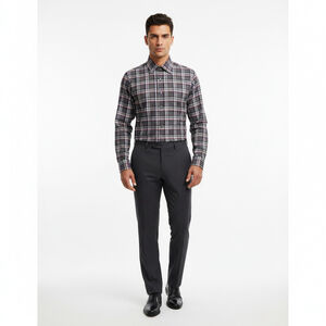 Mirto NWT Men's Shirt XL Plaid Purple Grey Textured Cotton Spain Retail $199